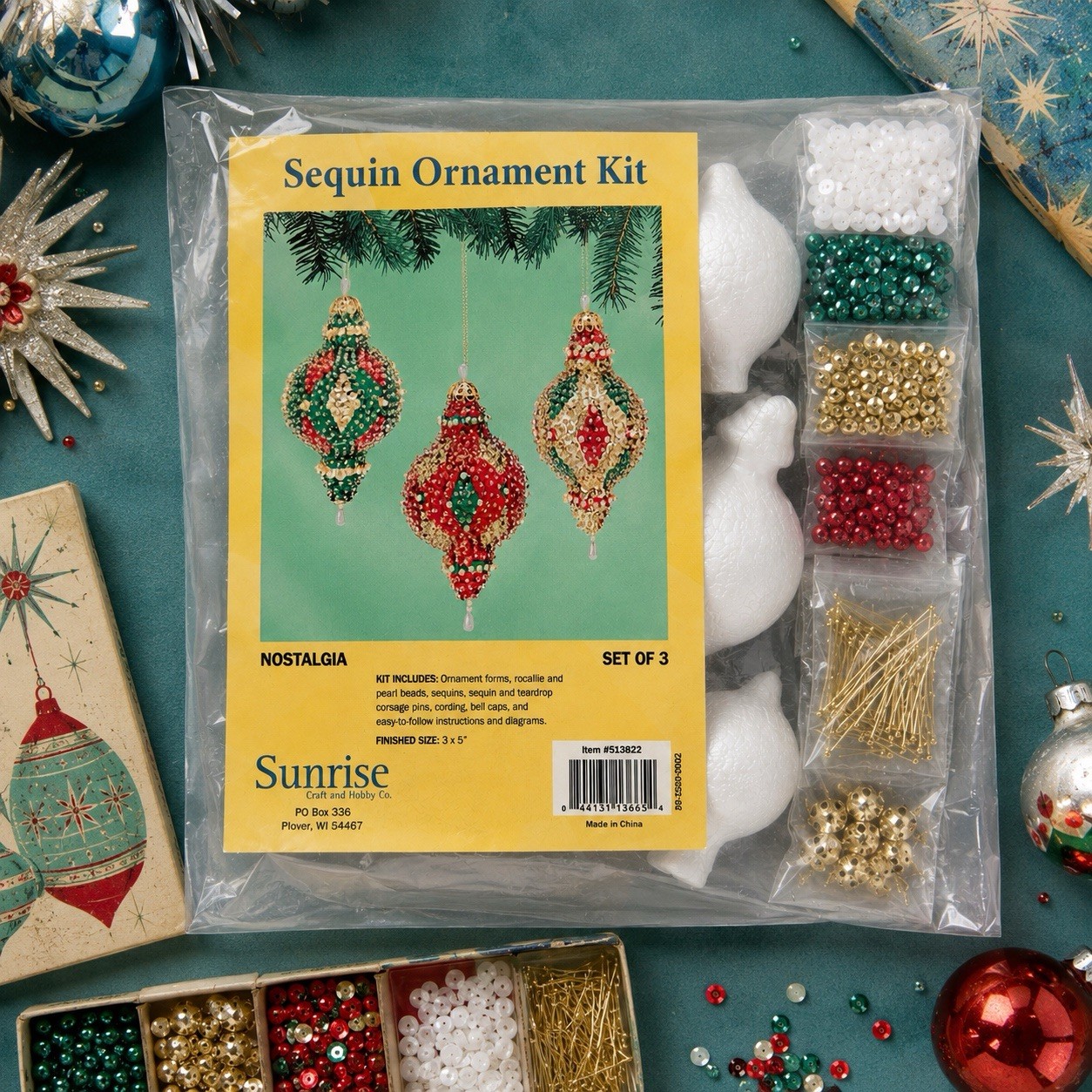 Vintage Sunrise Sequin Push Pin Ornament Craft Kit Nostalgia Christmas Beaded Vintage Sunrise Sequin Push Pin Ornament Craft Kit Nostalgia Christmas Beaded