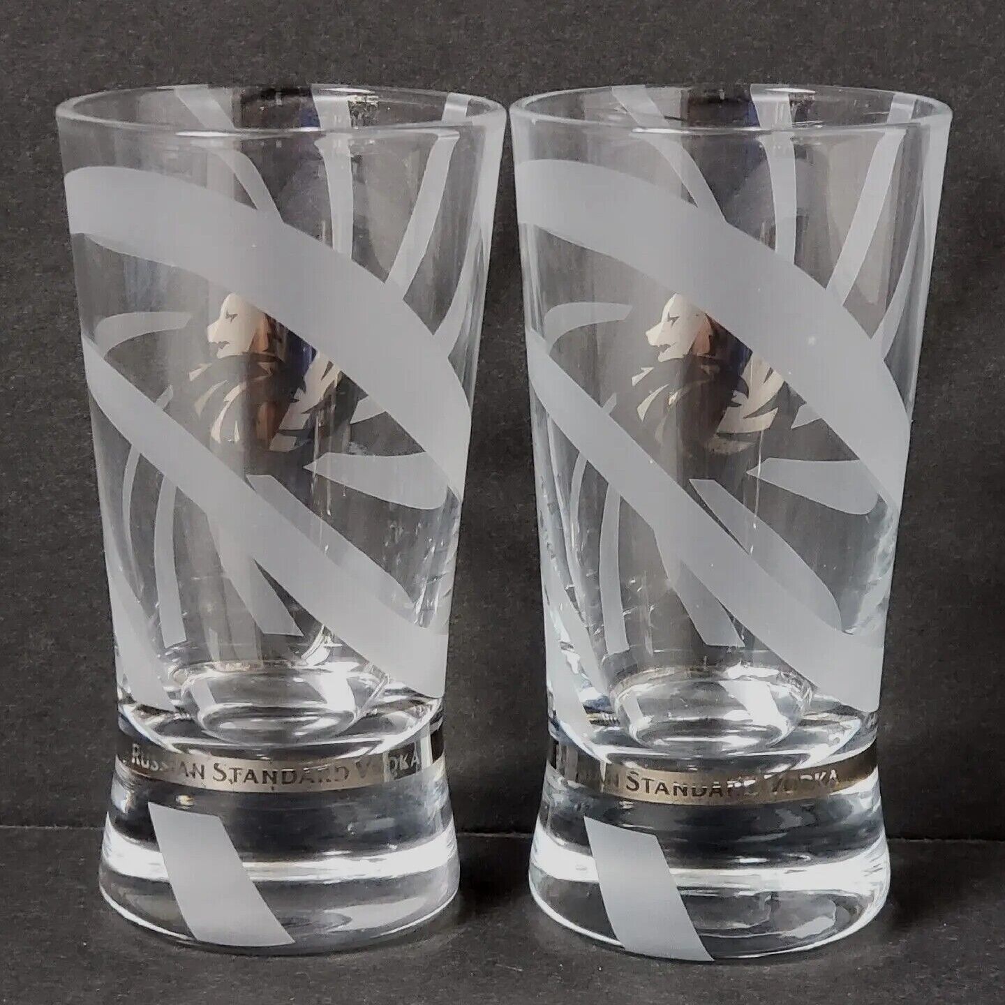Russian Standard Vodka 1.5 oz. Shot Glass Clear with Frosted Swirls Set of 2