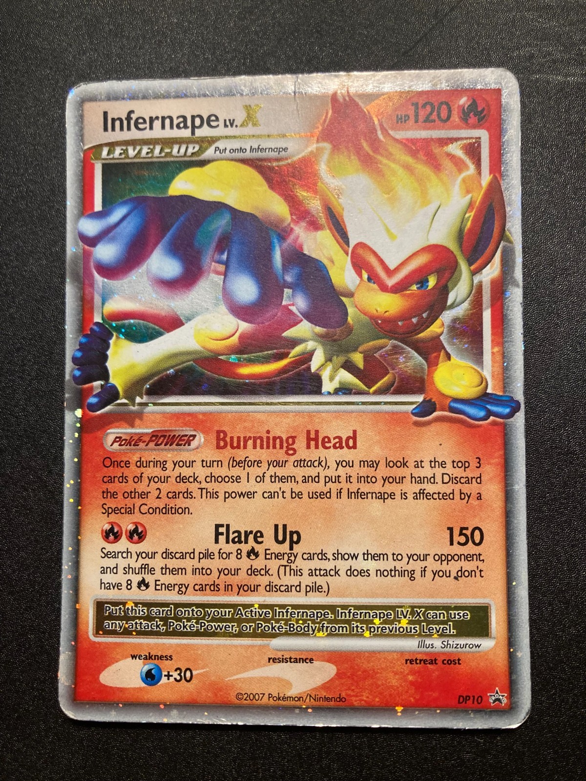 Infernape LV.X DP10 Holo Black Star Promo Pokémon Card HP, Ink Mark on Back Infernape LV.X DP10 Holo Black Star Promo Pokémon Card HP, Ink Mark on Back
