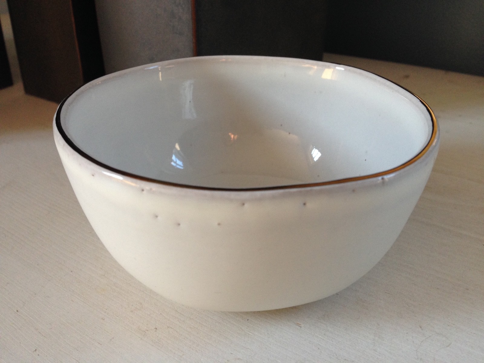 Hearth & Hand Magnolia Dessert Bowl Gold Trim Cream/Gray Stoneware Cereal Snacks Hearth & Hand Magnolia Dessert Bowl Gold Trim Cream/Gray Stoneware Cereal Snacks
