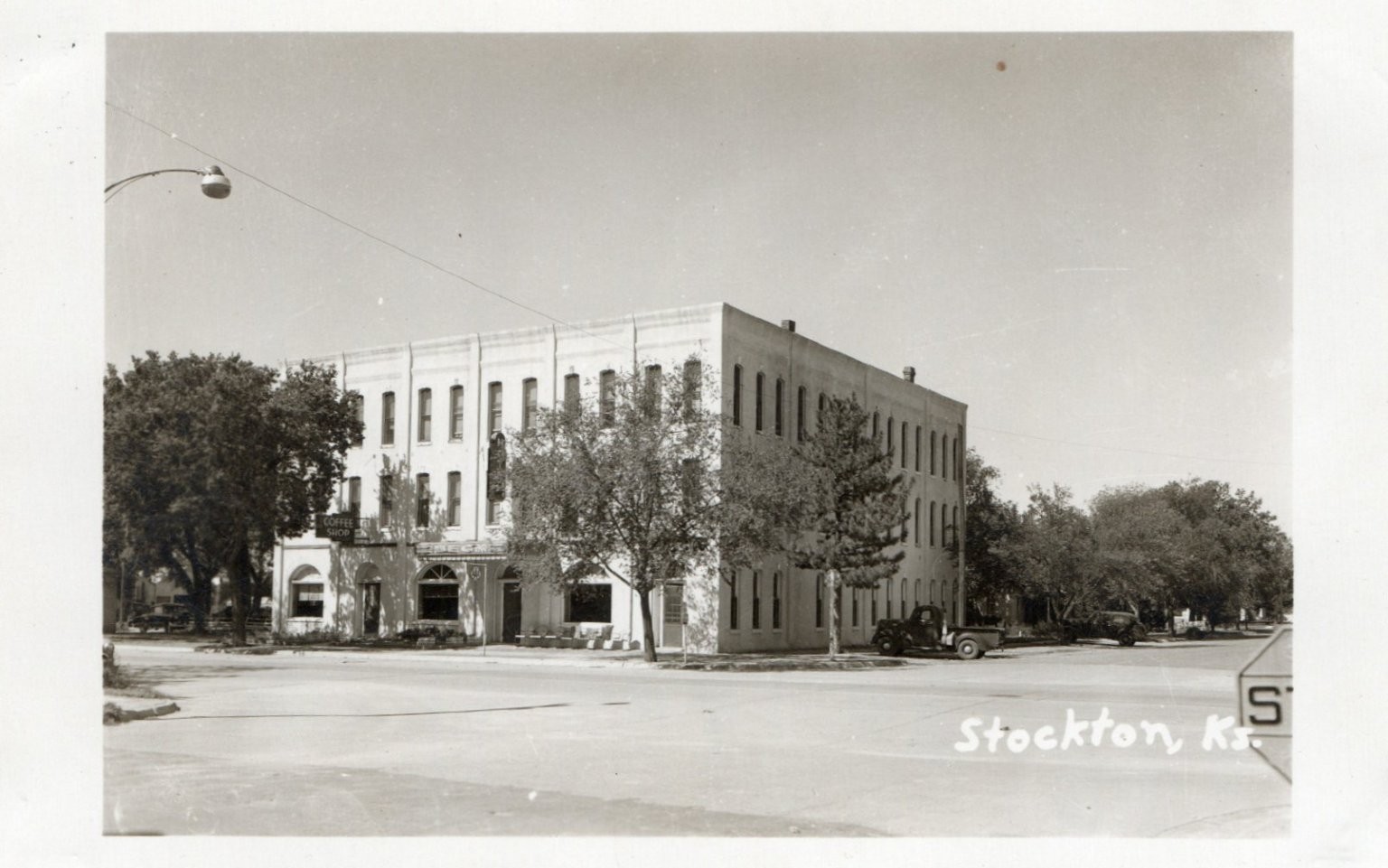Vintage Real Photo Postcard Stockton Kansas Coffee Shop Hotel RPPC Street View Vintage Real Photo Postcard Stockton Kansas Coffee Shop Hotel RPPC Street View