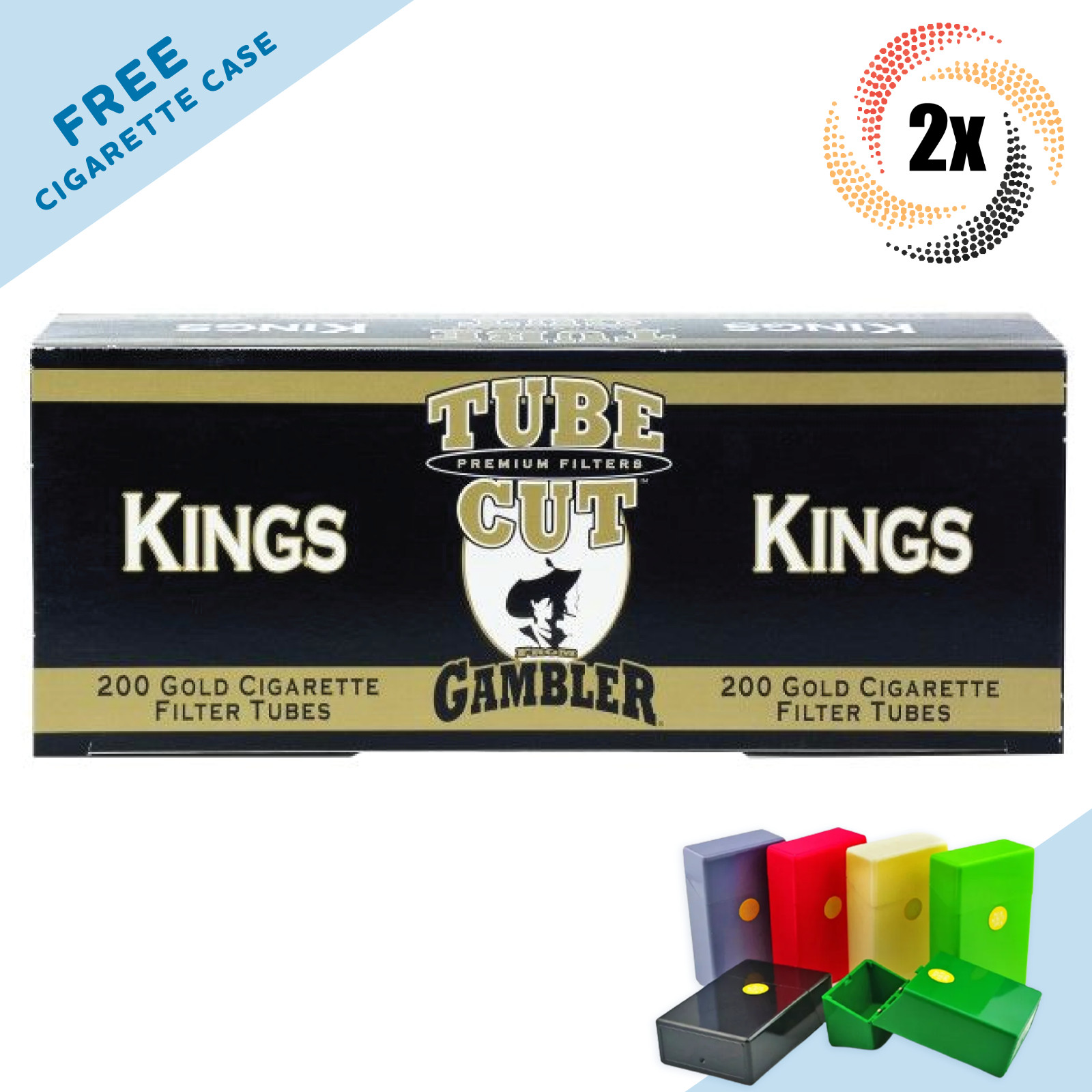 2x Boxes Gambler Tube Cut Gold Light Kings Cigarette Filter Tubes | 200 Per Box 2x Boxes Gambler Tube Cut Gold Light Kings Cigarette Filter Tubes | 200 Per Box