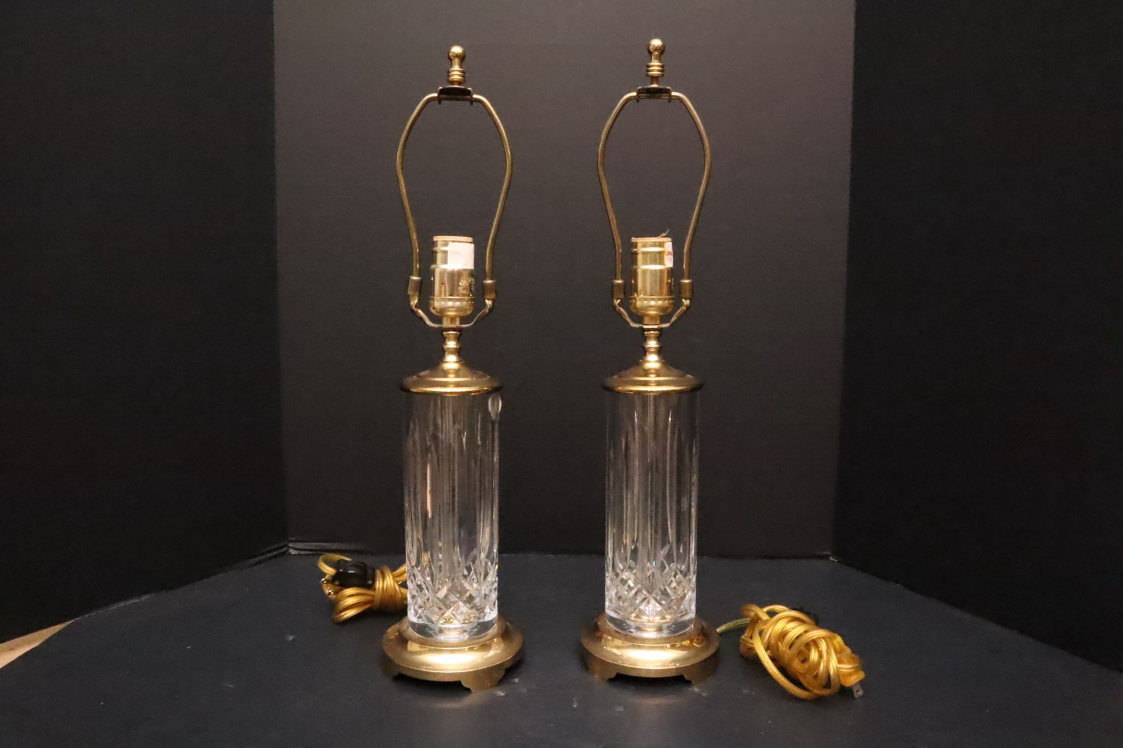 Pair Waterford Lismore Crystal Table Lamps Ireland 20" Set of 2 Signed