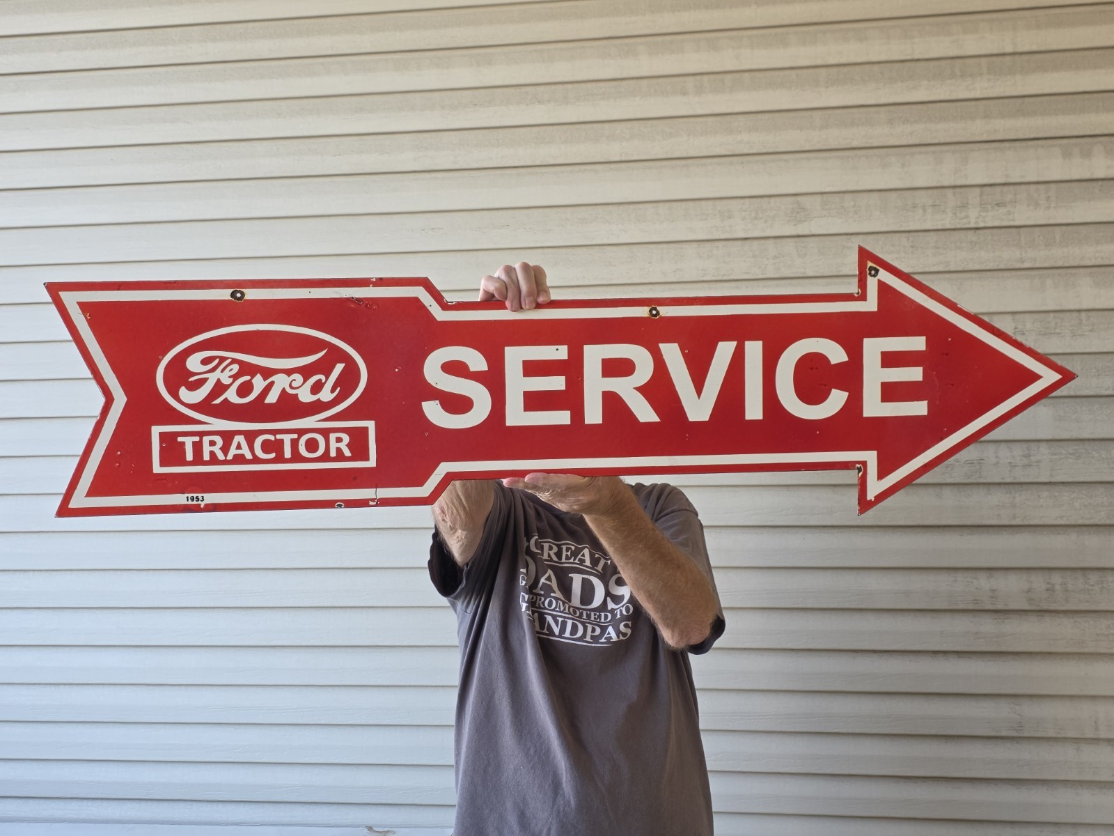 VINTAGE GIANT DOUBLE SIDED FORD TRACTOR SERVICE PORCELAIN SIGN 48"x13"