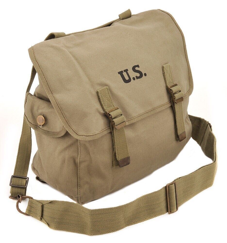 U.S. WW2 M1936 Musette Bag with Shoulder strap Dark OD marked JT&L 1944 U.S. WW2 M1936 Musette Bag with Shoulder strap Dark OD marked JT&L 1944