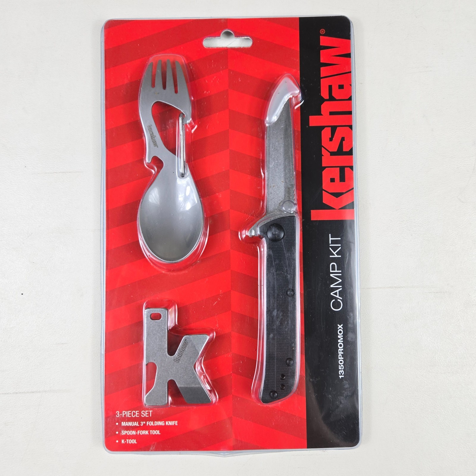 Kershaw Camp Kit 3 Piece Set Folding Knife 3CrMov Steel Spoon-Fork K-Tool New