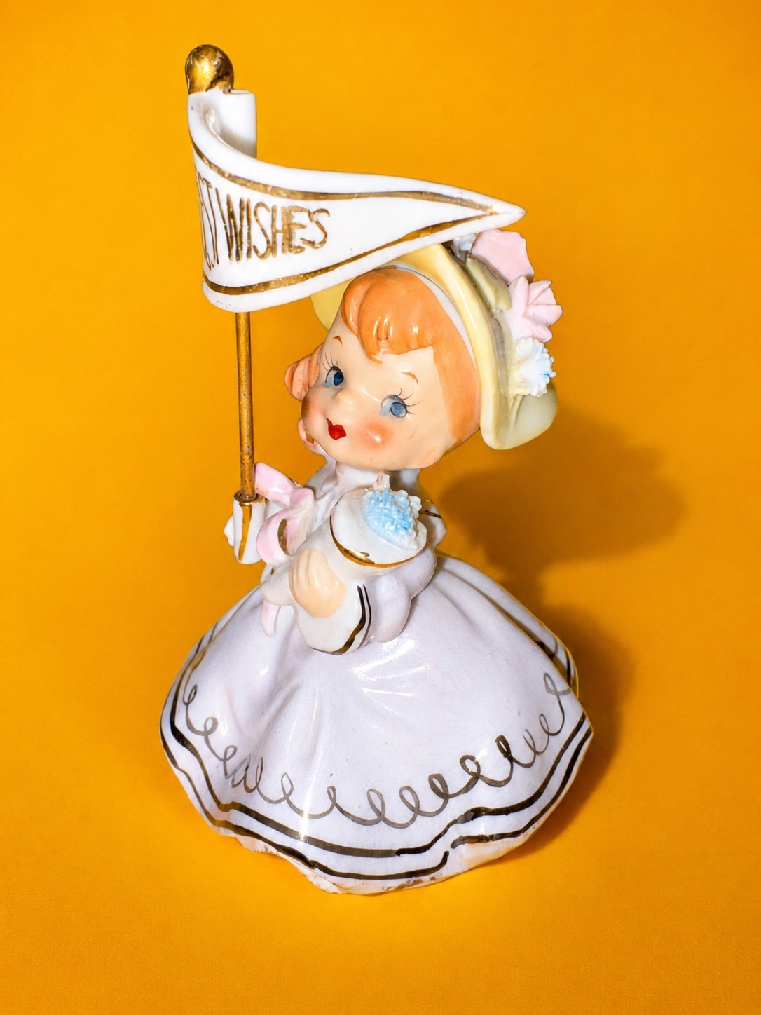 🥳 CUTE Vintage Birthday 1950s Flag Girl Figurine HTF Rare Napco Norcrest 🥳 CUTE Vintage Birthday 1950s Flag Girl Figurine HTF Rare Napco Norcrest