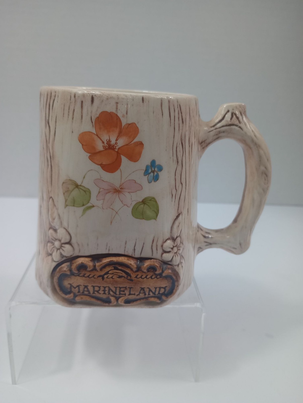 Vintage Treasure Craft  "Marineland" Faux  Wood Grain With Florals 1960s Coffee 