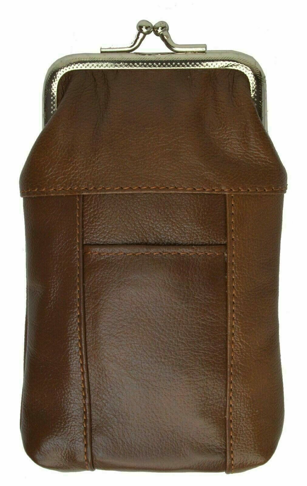 Brown Cigarette Leather Case Lighter Pouch Clip Top Regular 100's Holder