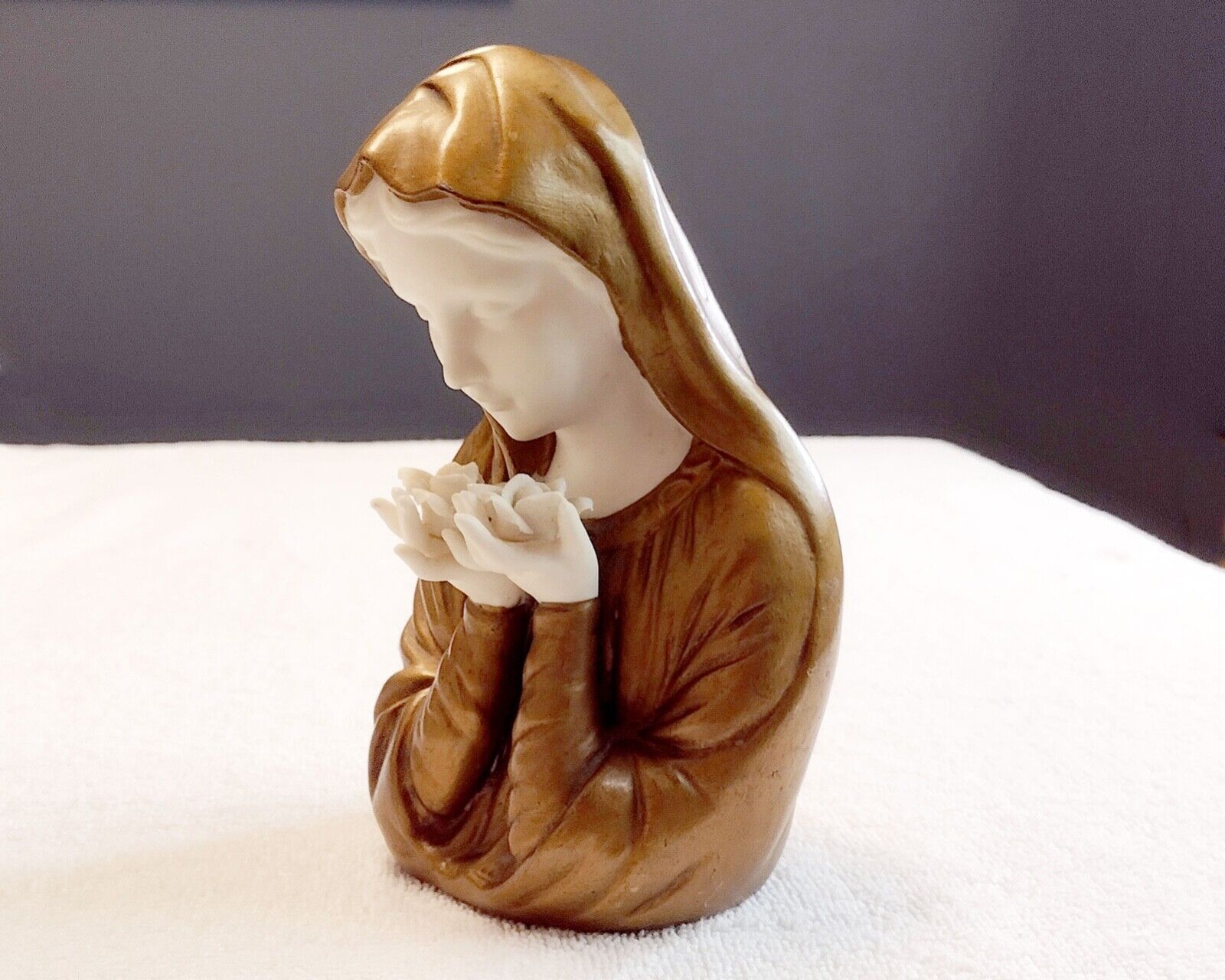 Madonna Statue Mary with Roses Ceramic 70s Religious Figurine