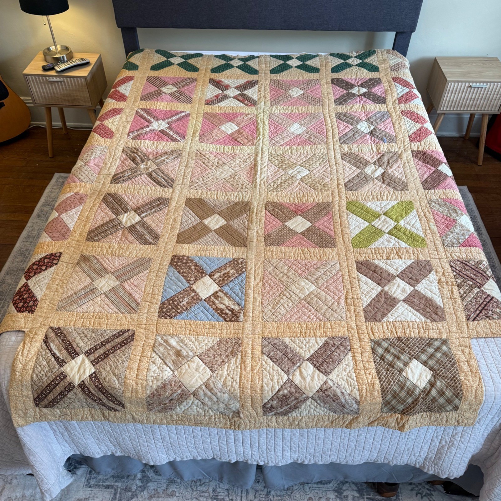 Antique Handmade 19th Century Patchwork Friendship Signature Quilt Calico 76x82 Antique Handmade 19th Century Patchwork Friendship Signature Quilt Calico 76x82
