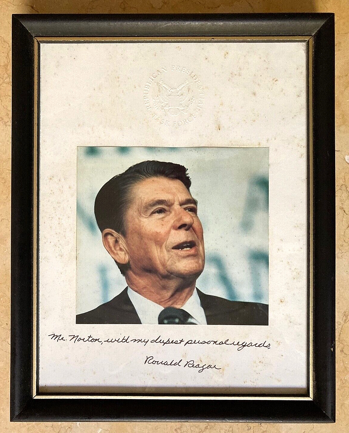 PRESIDENT RONALD REAGAN INSCRIBED AUTOGRAPHED PRESIDENTIAL TASK FORCE CERTIFICAT