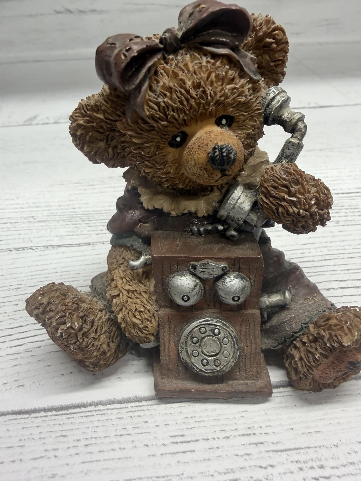 Vintage Resin Bear Figurine Holding Telephone Whimsical Collectible Vintage Resin Bear Figurine Holding Telephone Whimsical Collectible