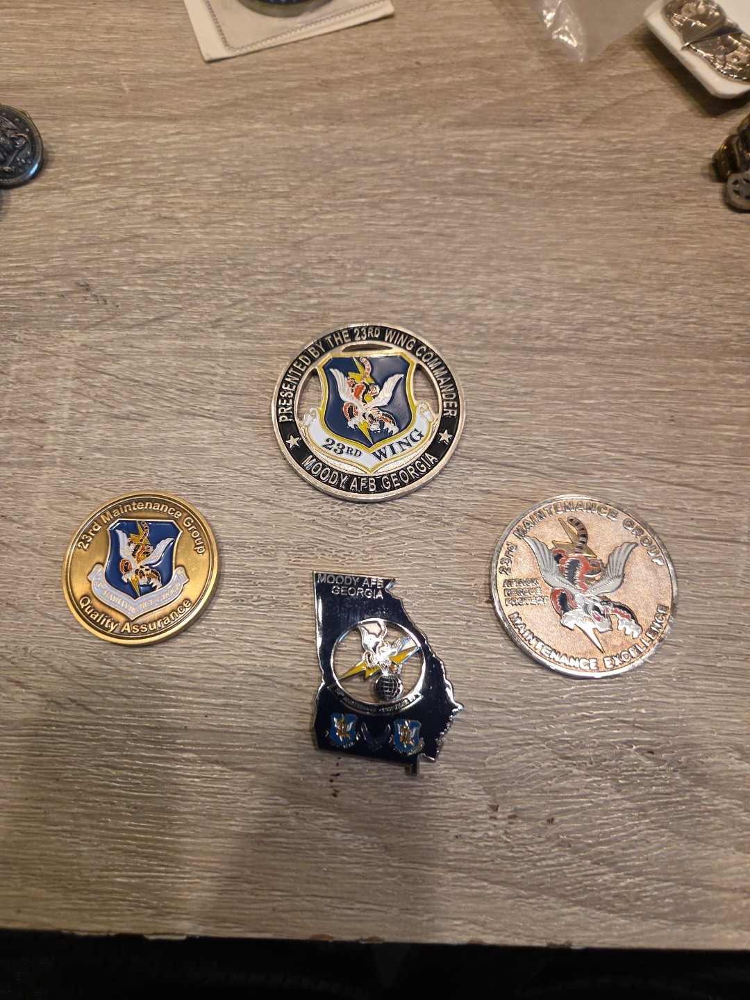 4 USAF 23rd Wing Moody AFB GA Commanders & Maintenence Group Challenge Coins 4 USAF 23rd Wing Moody AFB GA Commanders & Maintenence Group Challenge Coins