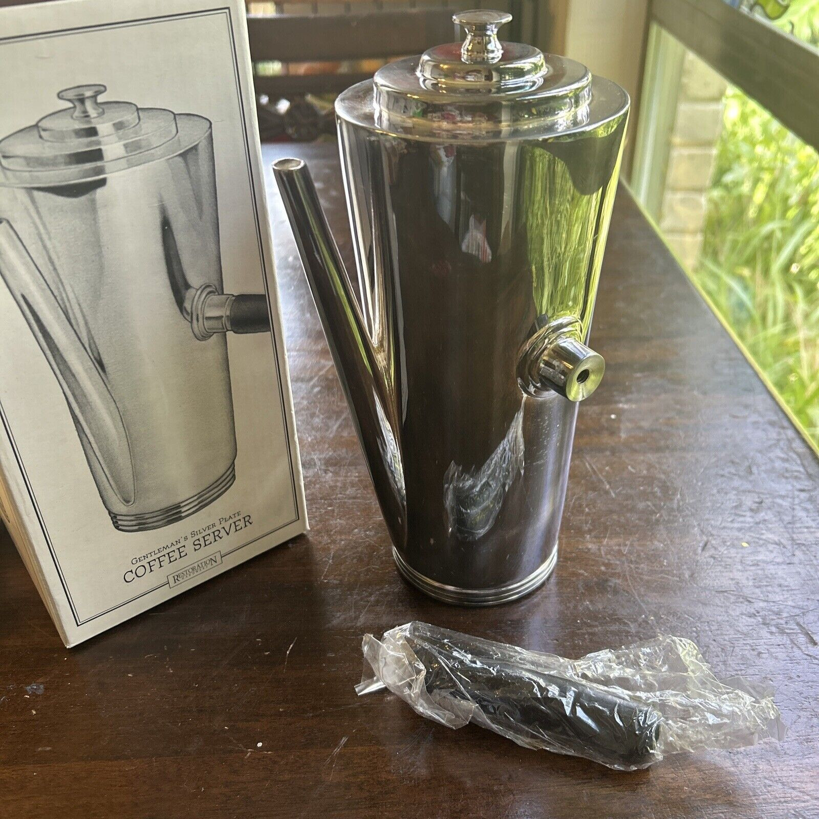 Restoration Hardware Art Deco Gentleman's Silverplate Coffee Server Ebony Handle Restoration Hardware Art Deco Gentleman's Silverplate Coffee Server Ebony Handle