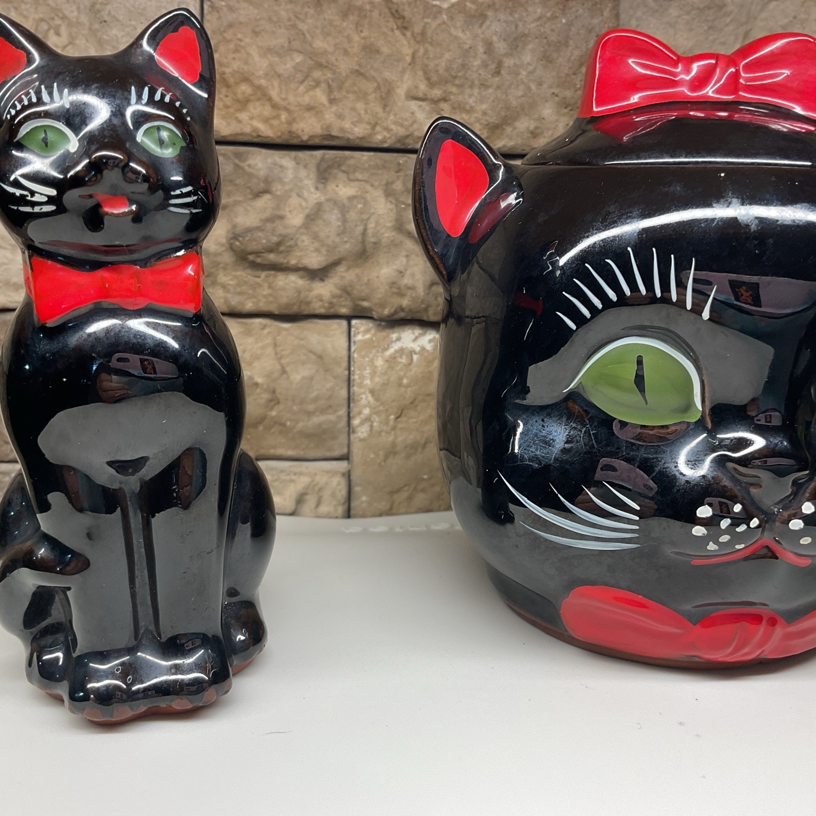Vintage Shafford Black Cat Cookie Jar 6" PLUS Salt Or Pepper Shaker Included Vintage Shafford Black Cat Cookie Jar 6" PLUS Salt Or Pepper Shaker Included