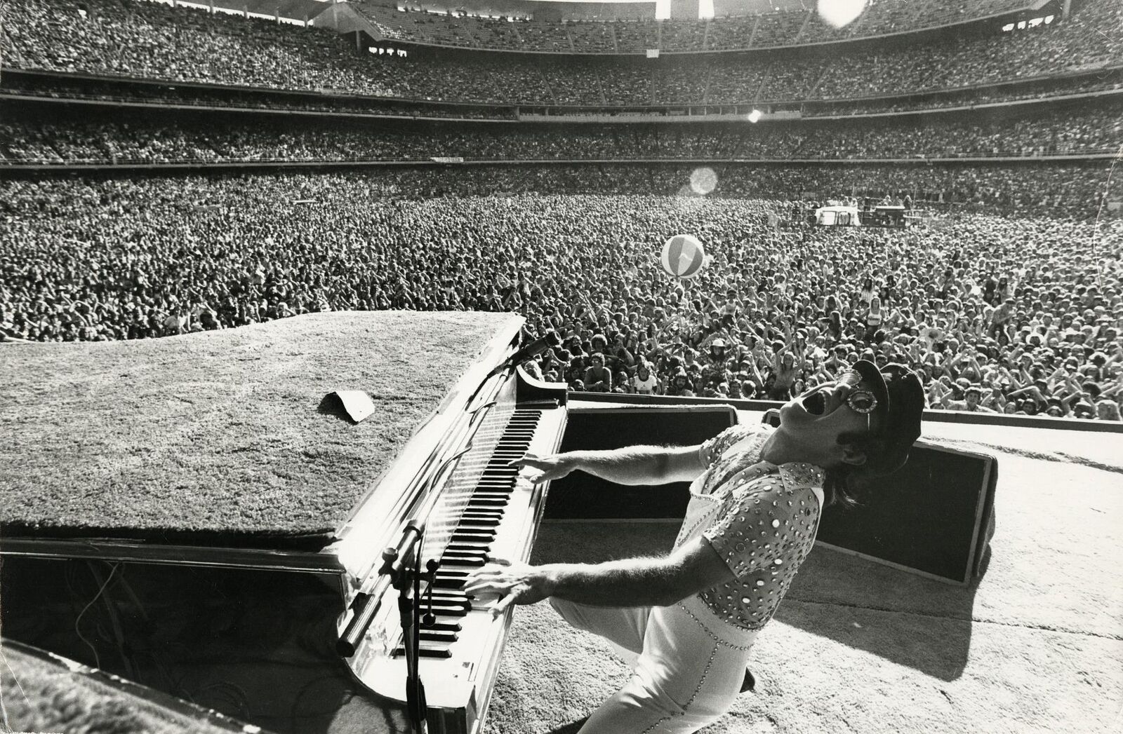 1975 Elton John at Los Angeles Dodgers Stadium Photo by Terry O'Neill