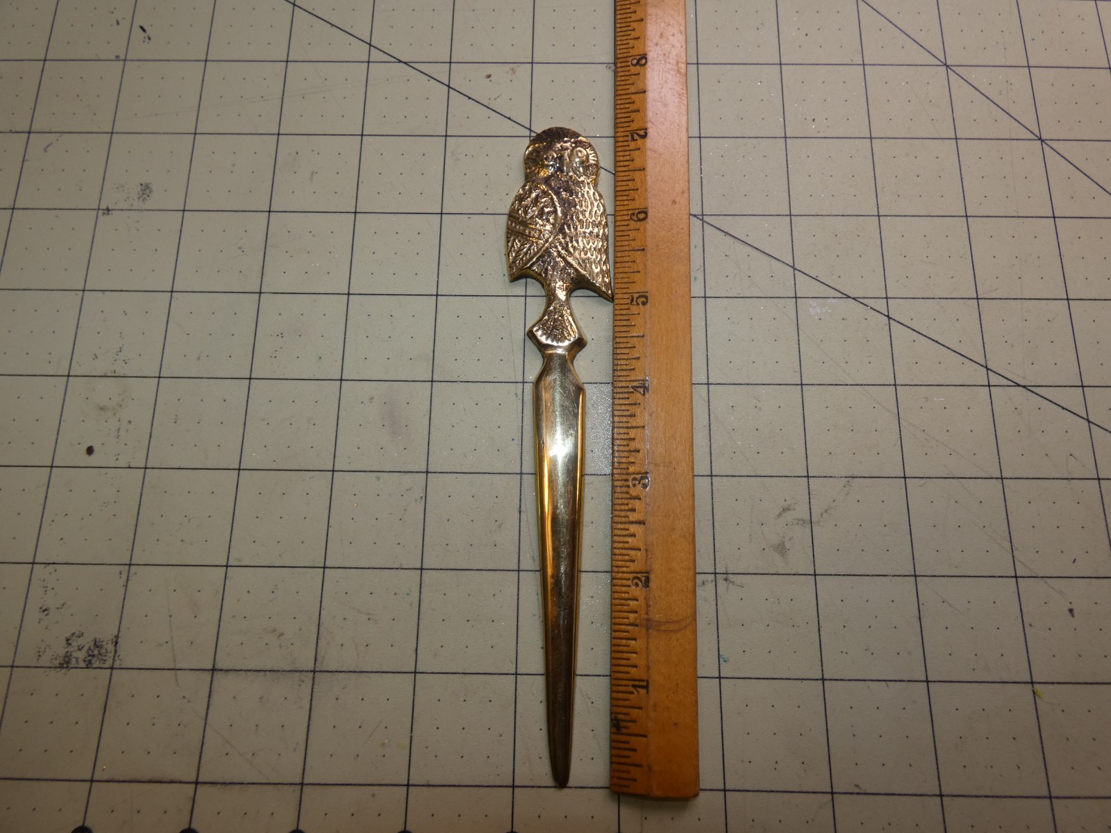 Vintage 7" Owl Letter Opener Antiqued Solid Brass  