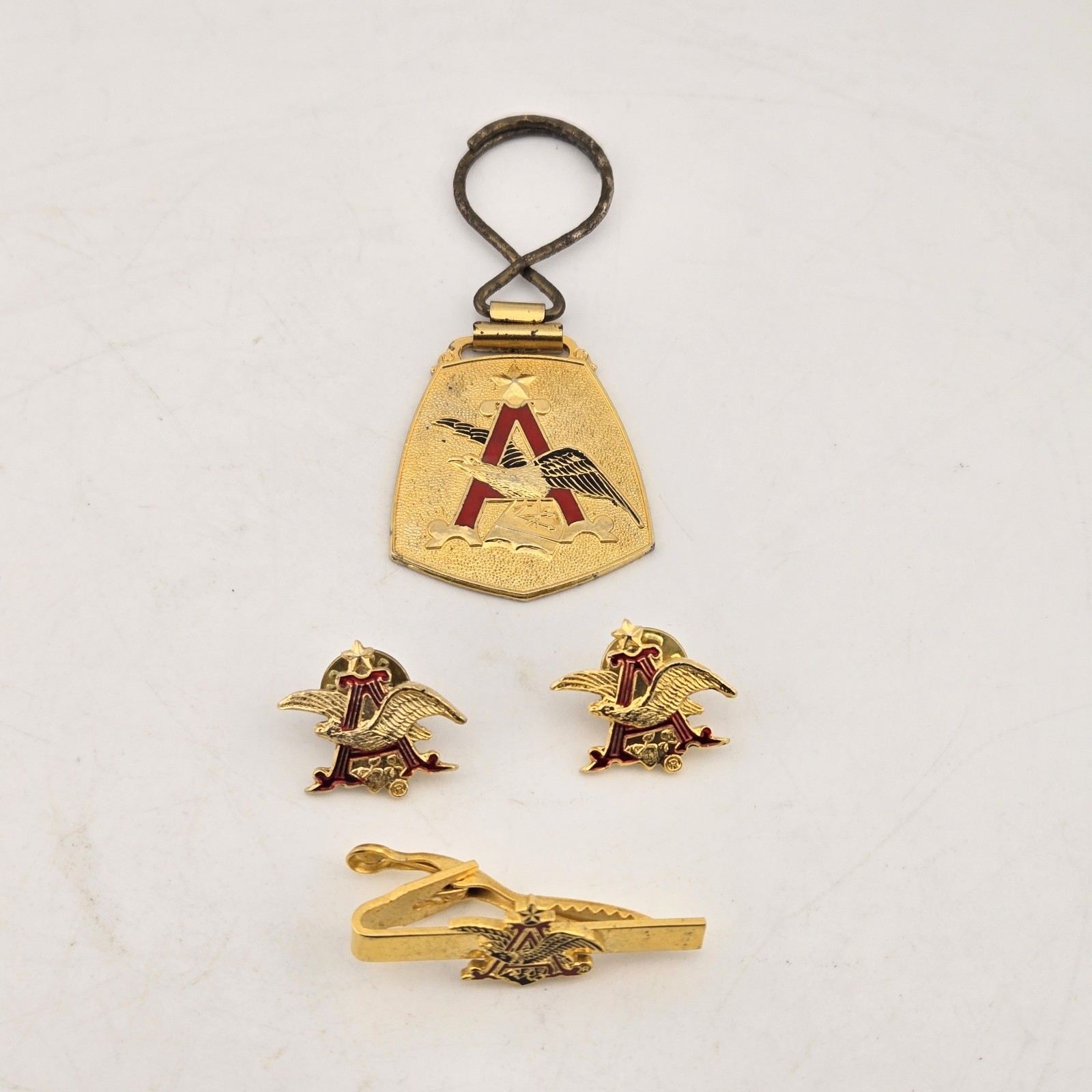 Vtg Anheuser Busch 4pc Lot Men Jewelry Fob Tie Clip Bar Lapel Hat Beer Gift