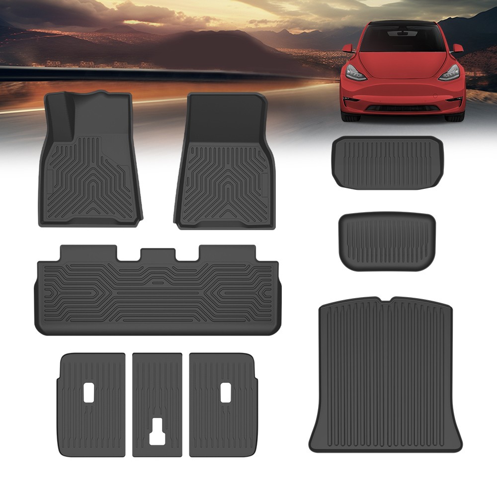 9PCS Floor Mats for Tesla Model Y Juniper 2025-2026, Front & Rear Mats with