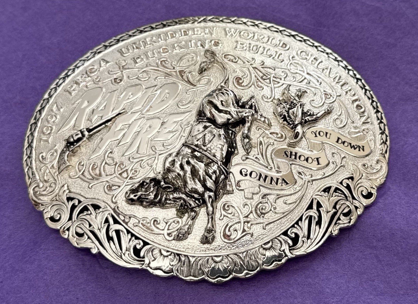 VTG Rapid Fire 1997 PRCA Unridden Champion Bull Montana SS Trophy Belt Buckle