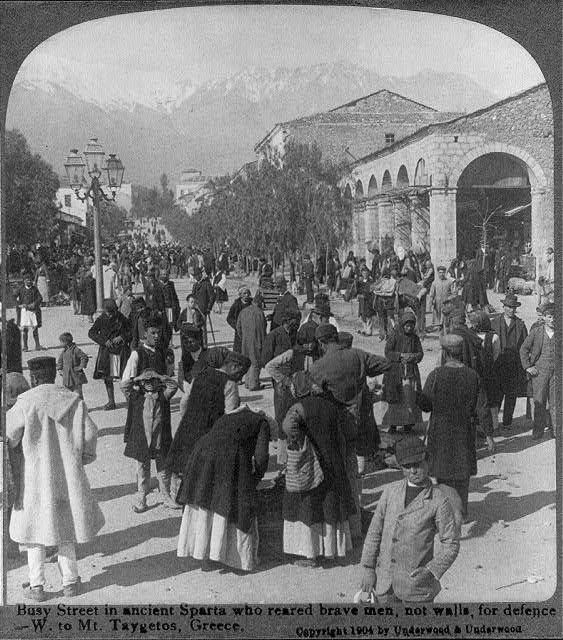 Photo:Sparta Greece c1904 Busy Street Scene Mt Taygetos Stereograph Photo:Sparta Greece c1904 Busy Street Scene Mt Taygetos Stereograph