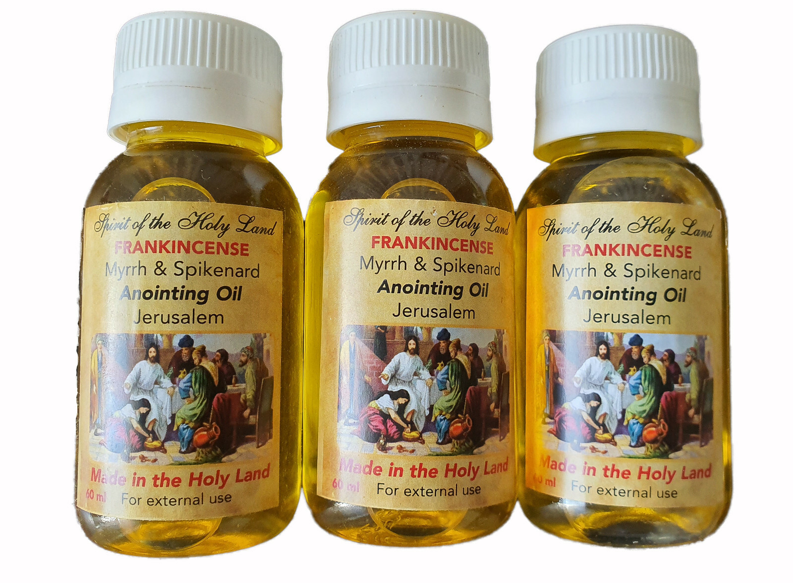 3 x 60ml Anointing Oil Frankincense, Myrrh & Spikenard from Jerusalem Holy Land 3 x 60ml Anointing Oil Frankincense, Myrrh & Spikenard from Jerusalem Holy Land