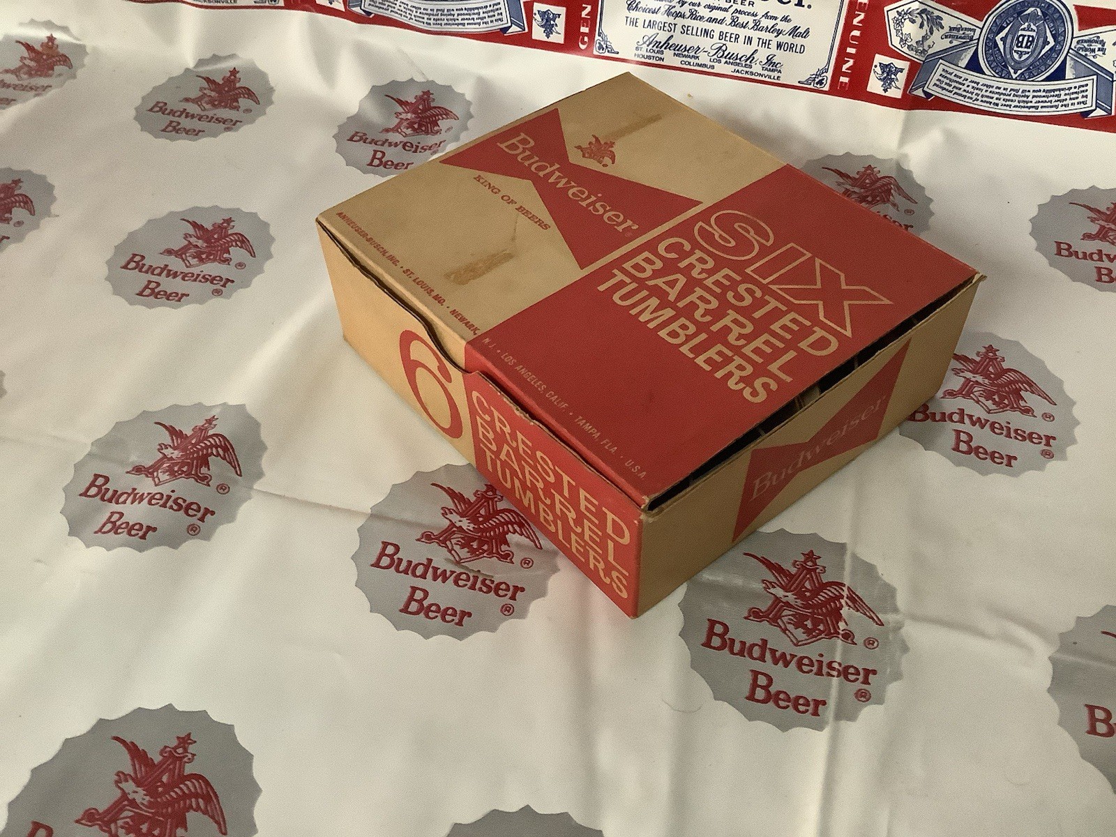 Budweiser Crested Barrel Tumblers Set Of Six In The Box 1950’s