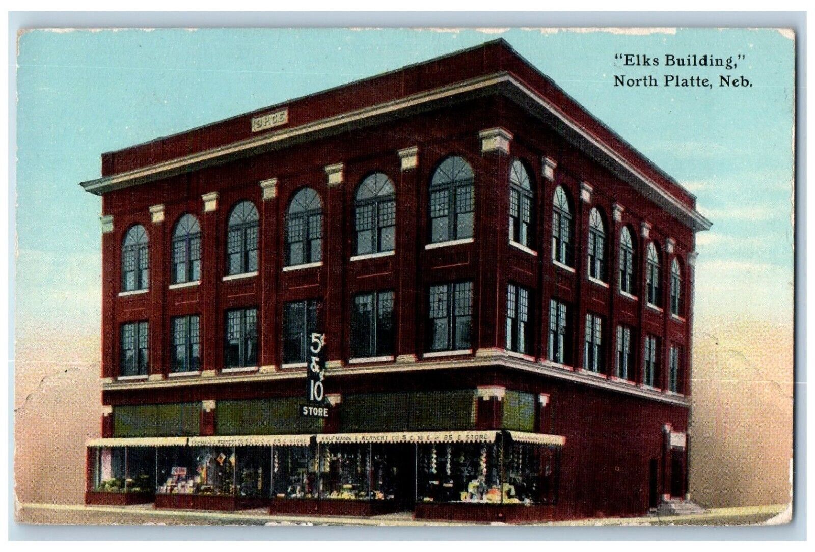 North Platte Nebraska NE Postcard Elks Building Store Scene Street 1913 Antique