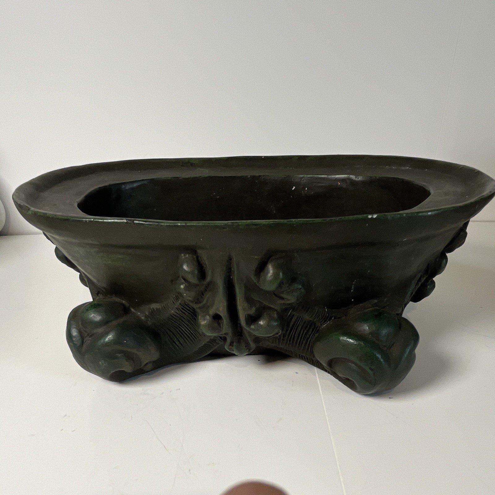 Vintage Renaissance Style Oval Bronze Jardiniere with Lion Paw Feet