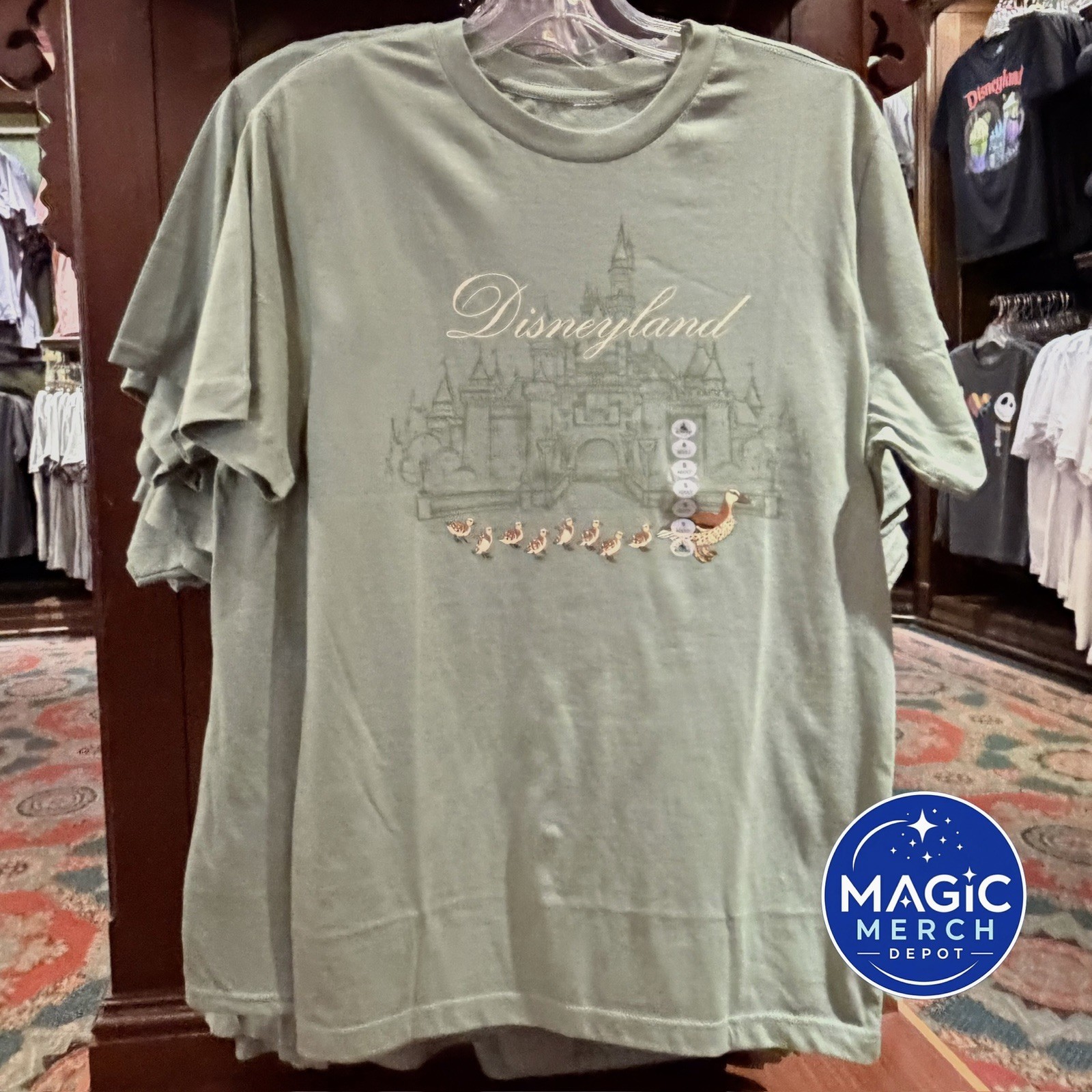 NWT Disney Parks 2026 Disneyland Castle Ducks Green T-Shirt All Sizes NWT Disney Parks 2026 Disneyland Castle Ducks Green T-Shirt All Sizes