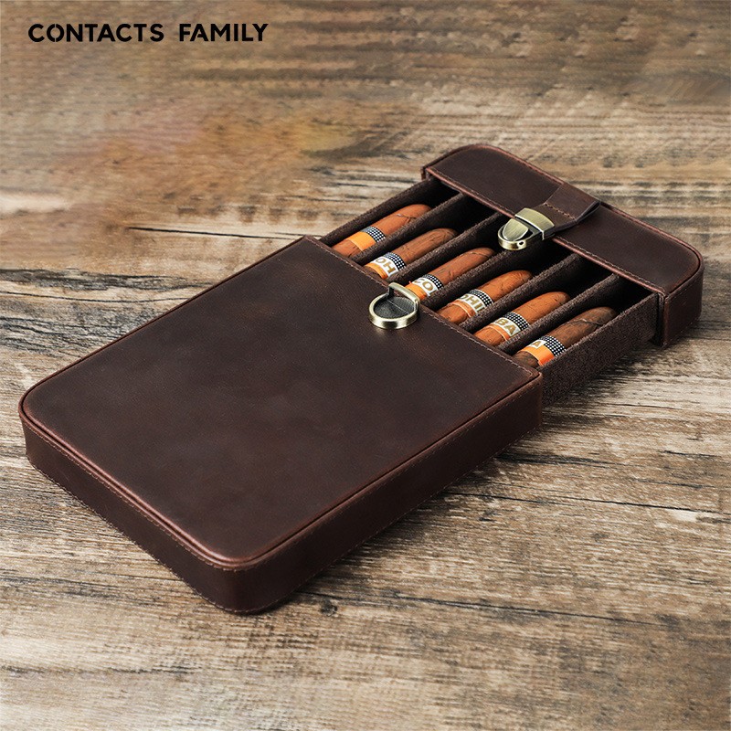 Genuine Leather 6 Cigar Case Vintage Handmade Travel Humidor Box Lock Gift