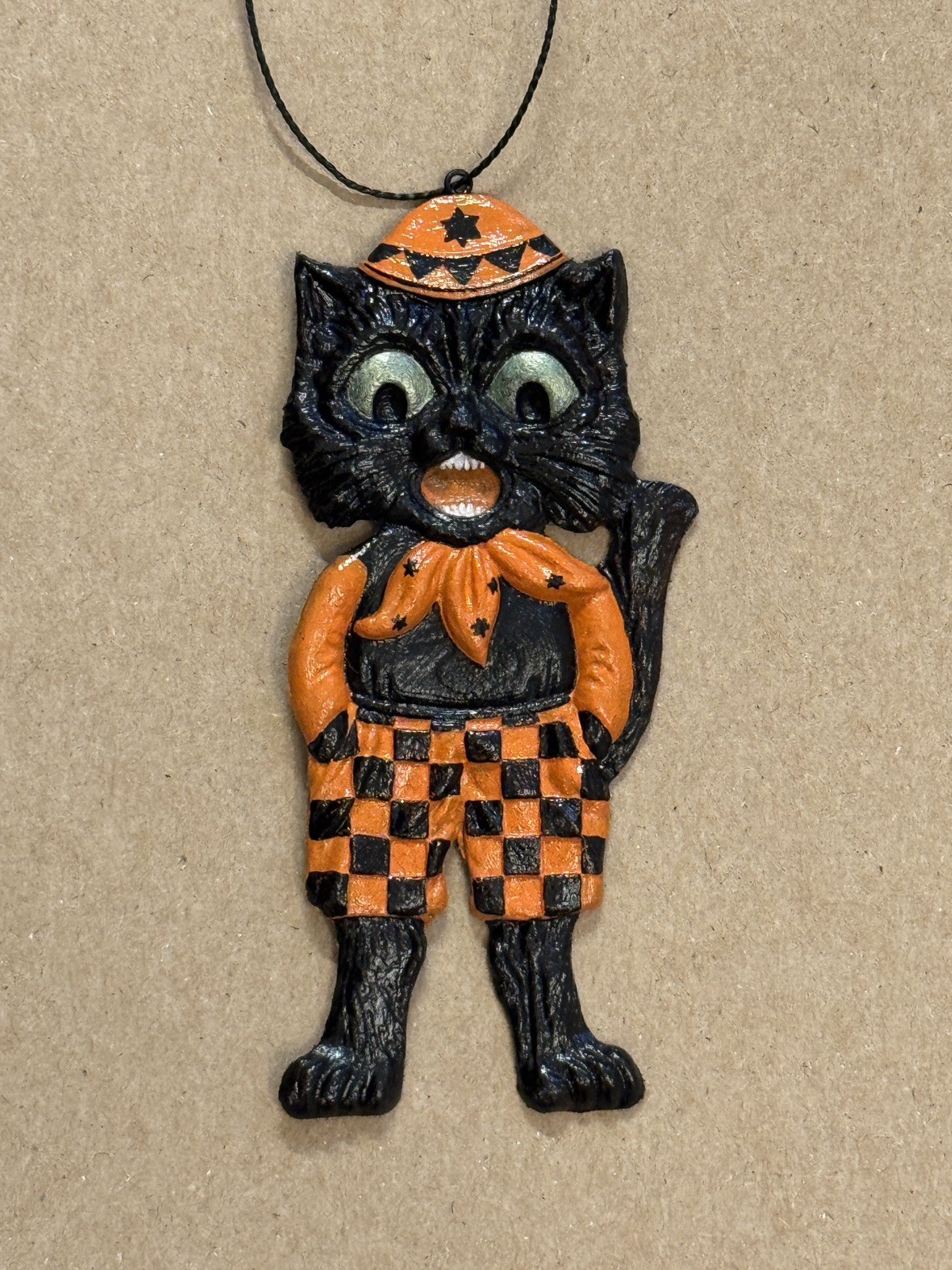 Embossed Paper Die Cut Vintage German Inspired Halloween Scary Cat Ornament