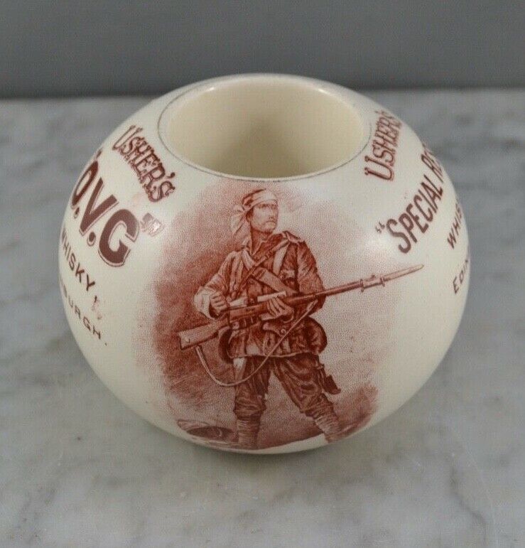 Antique Usher\'s Whisky Pub Match Holder- Tuck Boer War Rudyard Kipling Porcelain