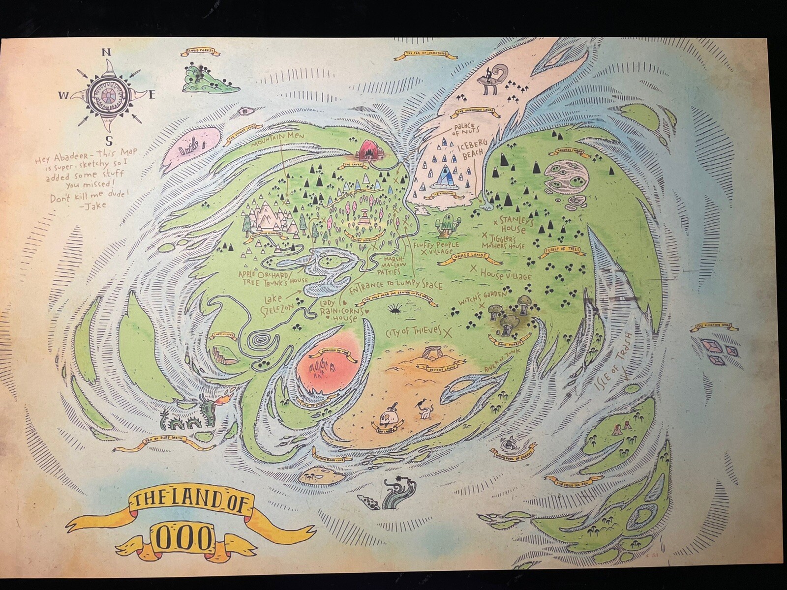 ADVENTURE TIME Animation Art Map Pr￼int OOO cartoon Network Jake Fin￼n Ice Kin￼g