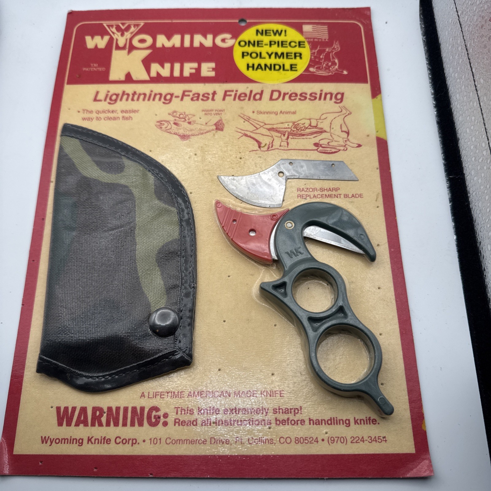 Vintage WKC Wyoming Knives "Field Dressing" Knife Skinner w/ Sheath USA New NOS
