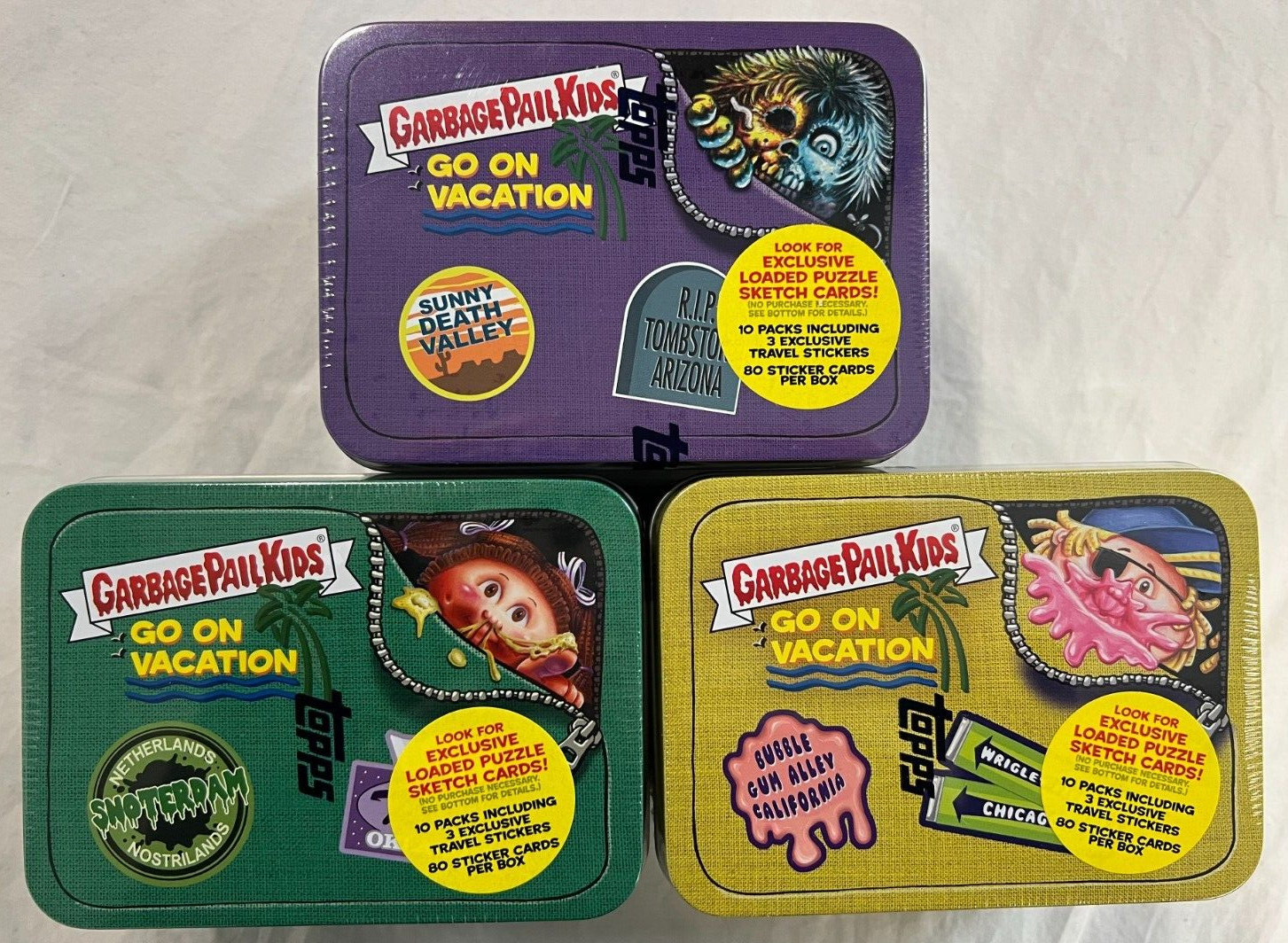 3-BOX SEALED 2023 Topps Garbage Pail Kids GO ON VACATION Blaster Tin GPK NEW 3-BOX SEALED 2023 Topps Garbage Pail Kids GO ON VACATION Blaster Tin GPK NEW