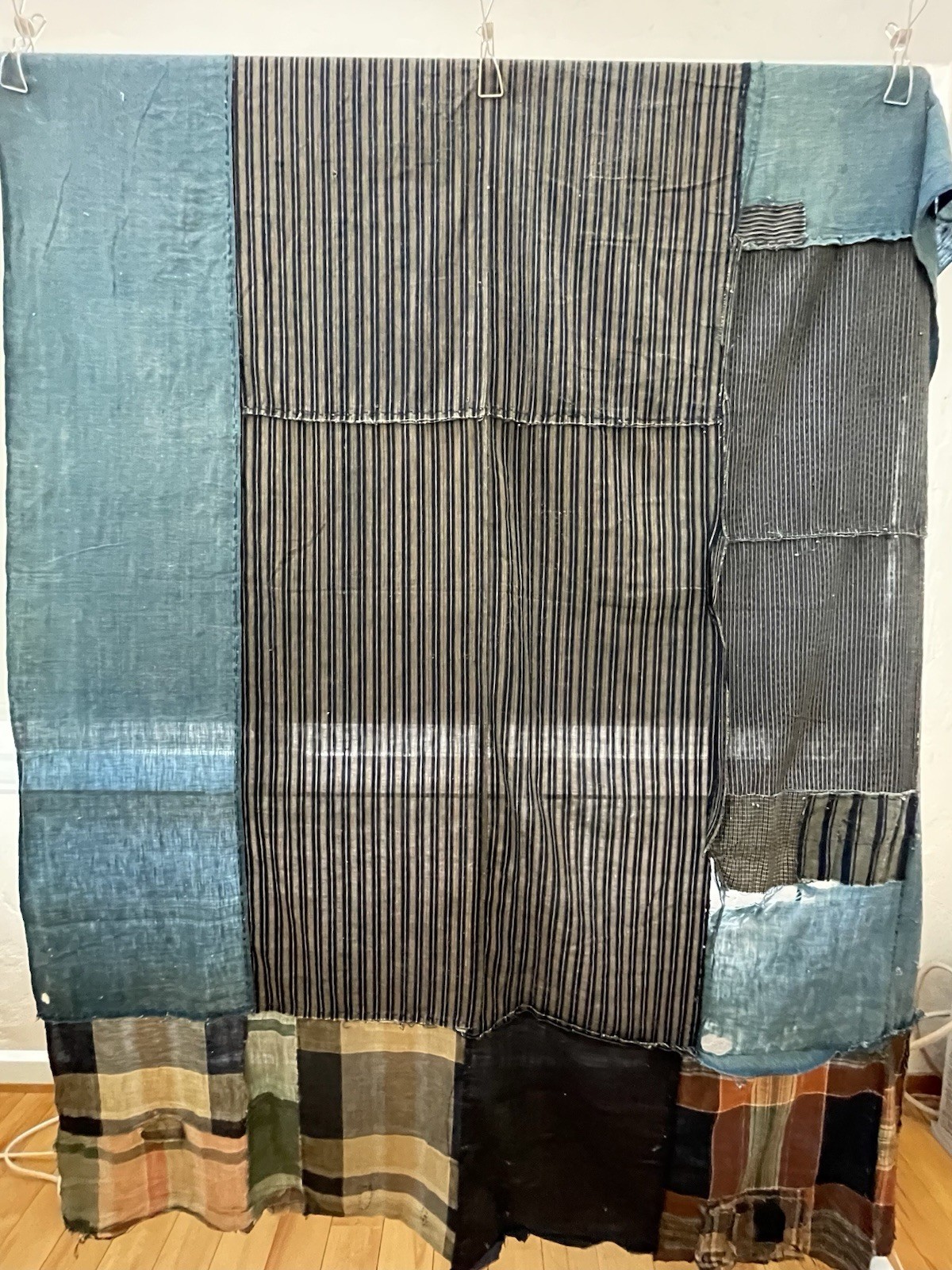 Vintage Japanese Boro Textile Indigo Striped Plaid Patchwork Fabric 143x194cm Vintage Japanese Boro Textile Indigo Striped Plaid Patchwork Fabric 143x194cm