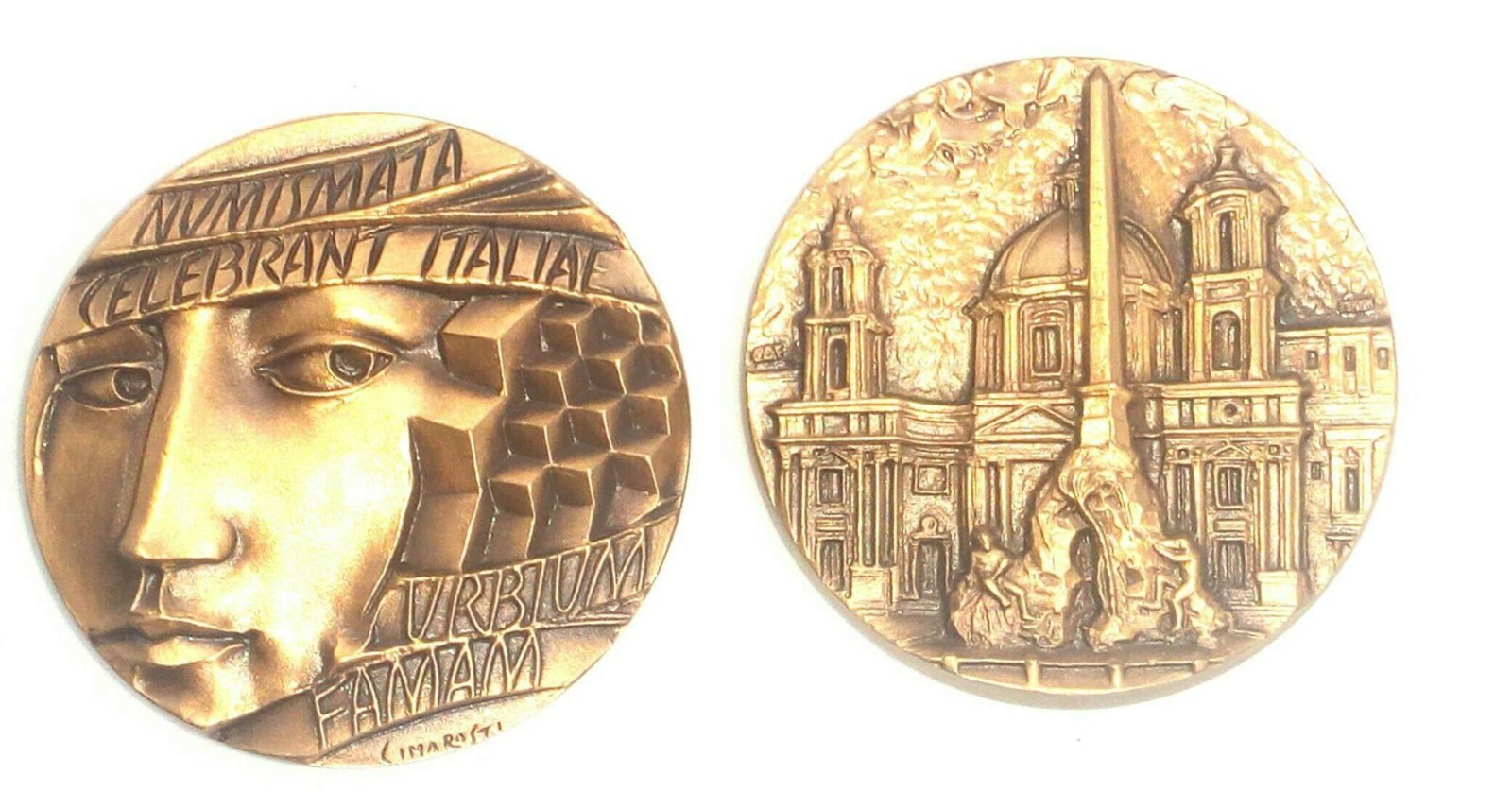 Piazza Navona in Rome Collectible Bronze Medal, Made in Milan, Italy-Stamped Piazza Navona in Rome Collectible Bronze Medal, Made in Milan, Italy-Stamped