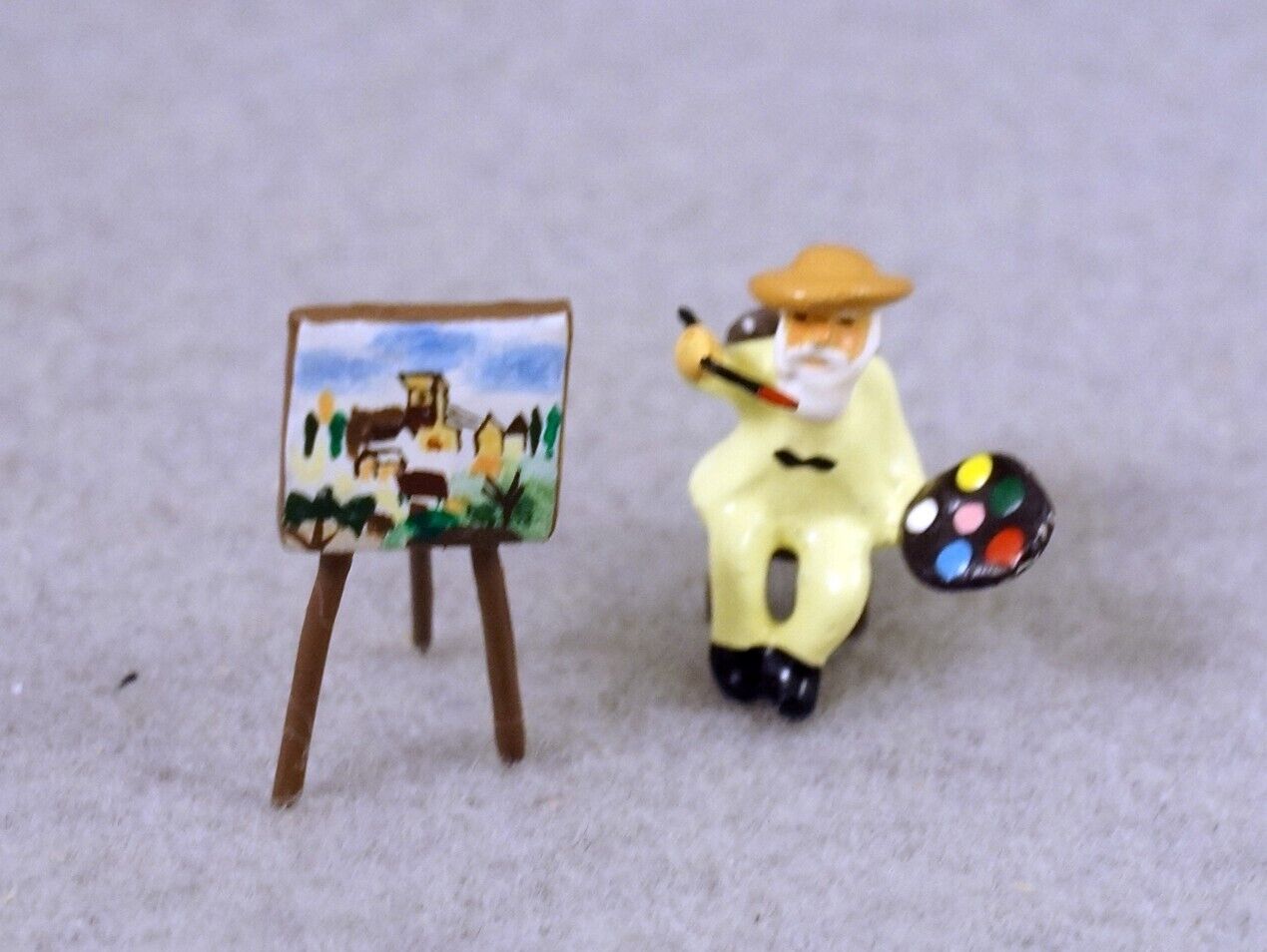 J Carlton Gault French Miniature Figurine 2 Pcs Monet Artist with Easel Cart