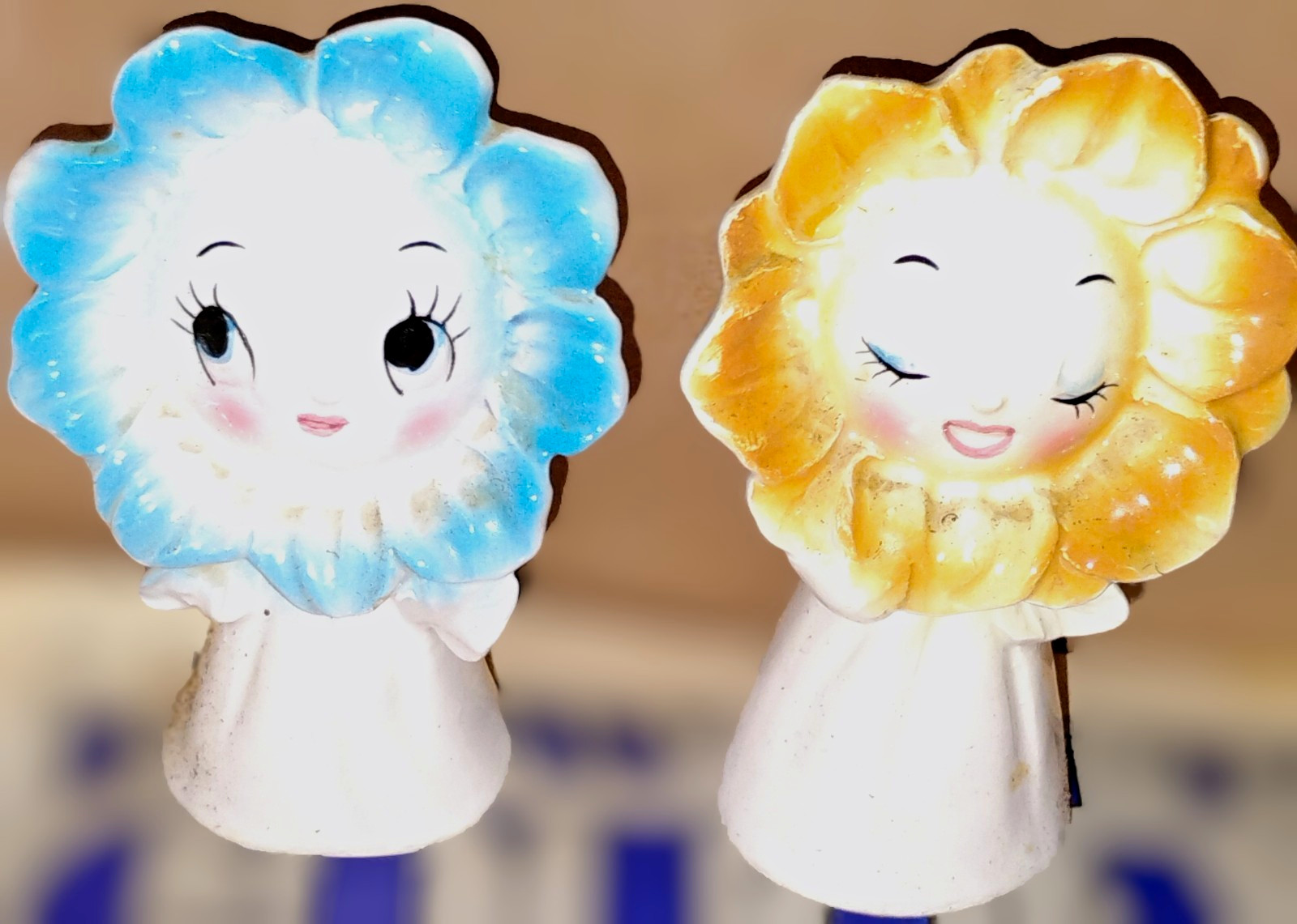 Rare Vtg PY Japan Anthropomorphic Flower Face Salt Pepper Shakers 1950s Kitsch Rare Vtg PY Japan Anthropomorphic Flower Face Salt Pepper Shakers 1950s Kitsch