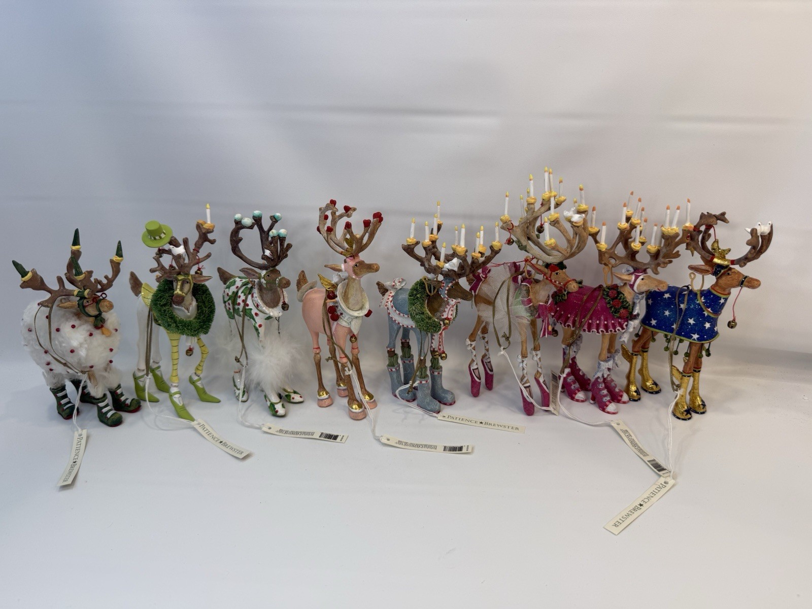 Set Of 8 Patience Brewster Dash Away Reindeer 7” Ornament Figurines W/ Tags Set Of 8 Patience Brewster Dash Away Reindeer 7” Ornament Figurines W/ Tags