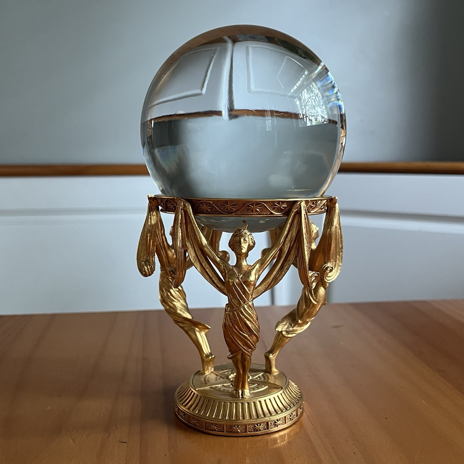 Vintage Crystal Visions Franklin Mint 1989 Crystal Ball Gold Three Fates Base Vintage Crystal Visions Franklin Mint 1989 Crystal Ball Gold Three Fates Base