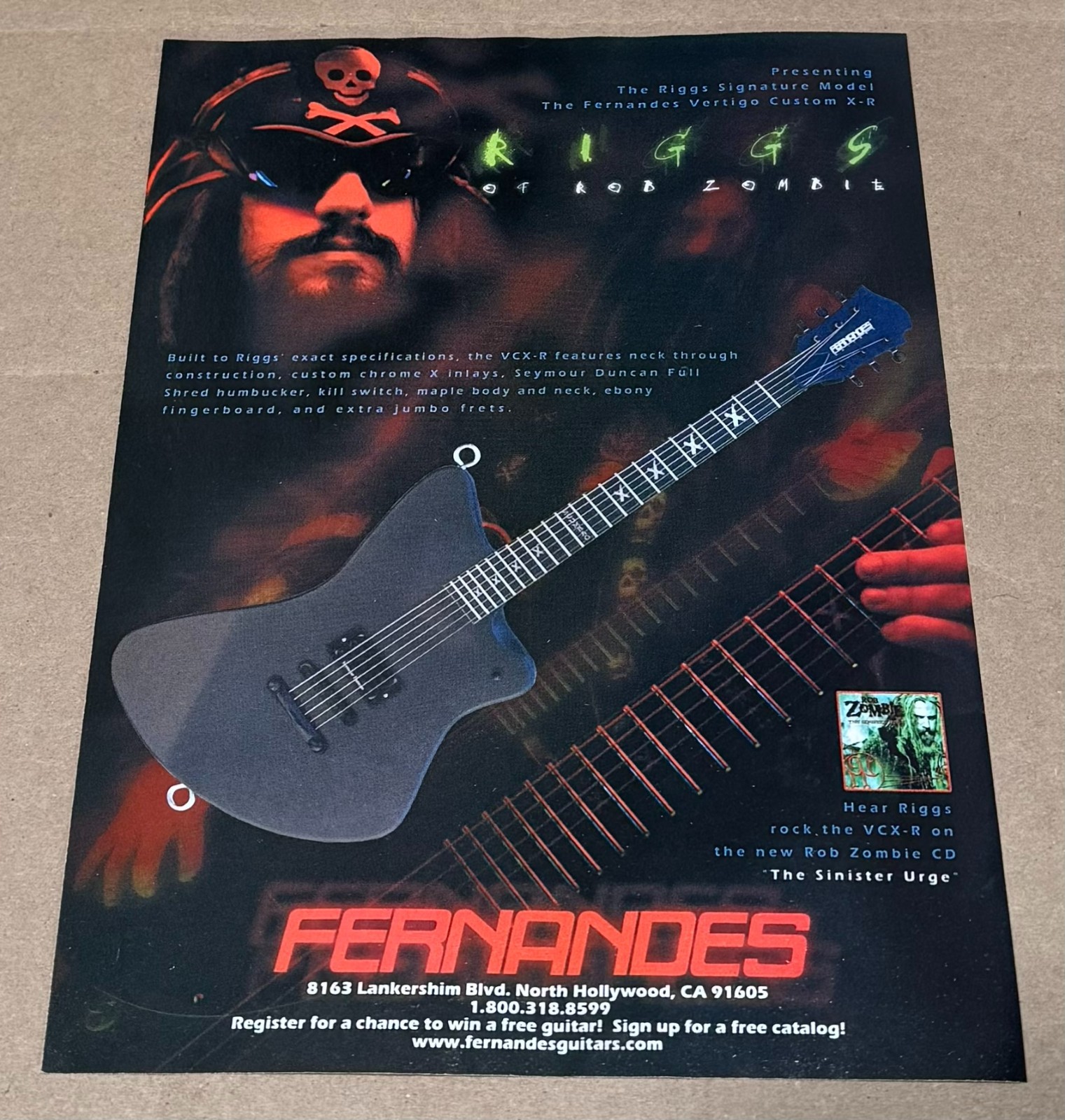 RIGGS of ROB ZOMBIE - Fernandes Guitars - 2002 Print Advertisement RIGGS of ROB ZOMBIE - Fernandes Guitars - 2002 Print Advertisement
