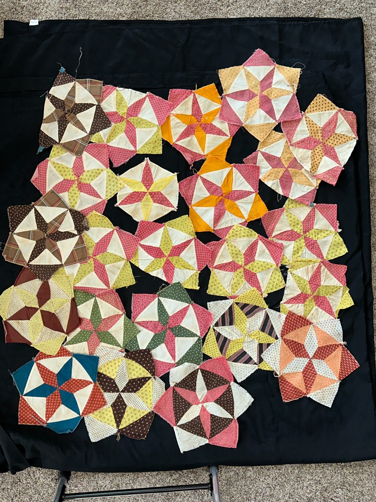 Antique Quilt Blocks - c1880s - 6 Pointed Star Variation - 23 pieces