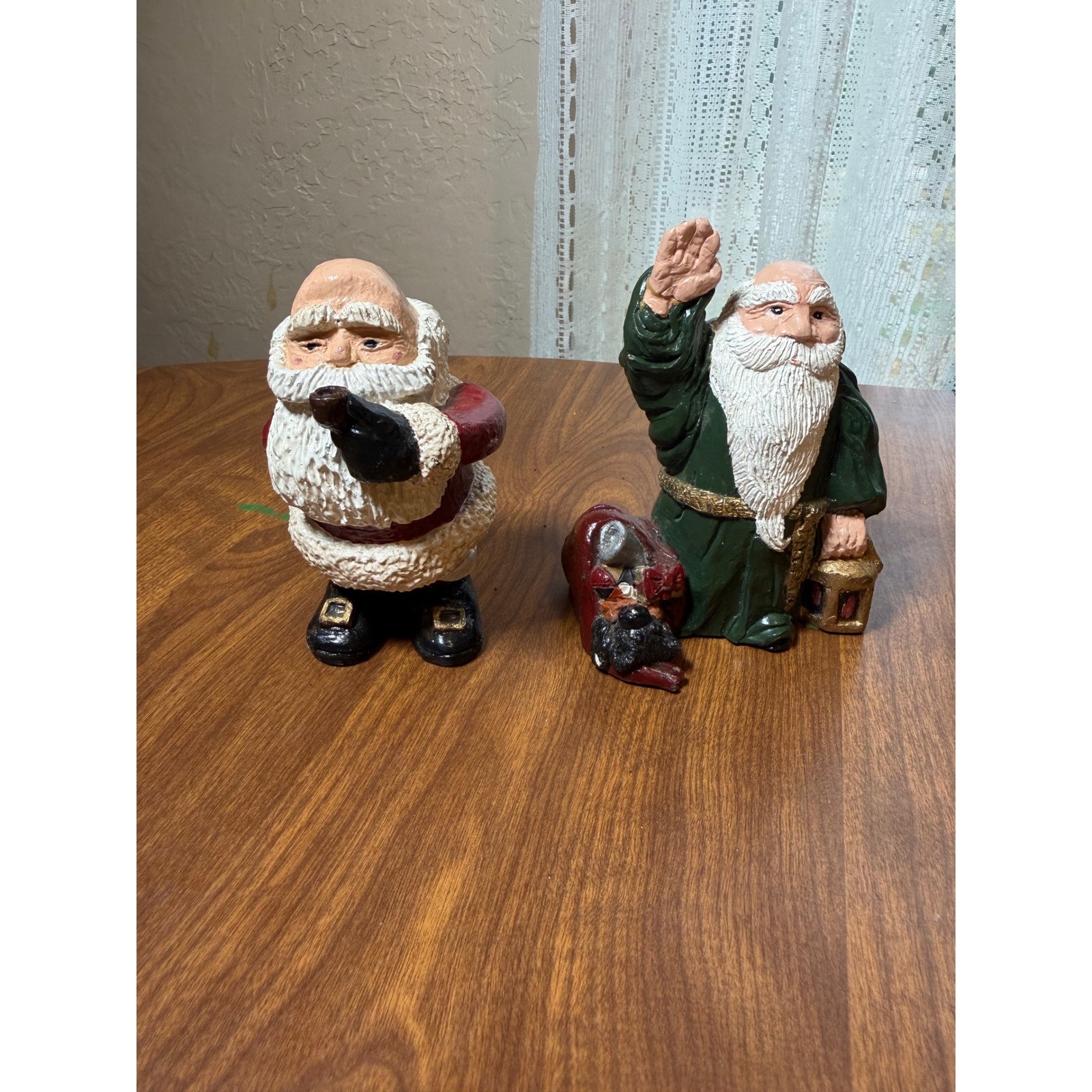 Vintage 1988 Signed Hand Painted Santa Figurines Lot of 2 Folk Art Christmas