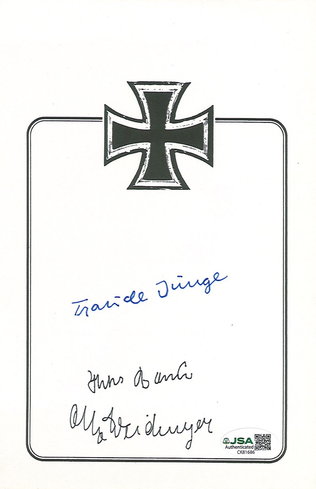 WWII German Personalities Signed Bookplate JSA COA Junge Baur Weidinger WWII German Personalities Signed Bookplate JSA COA Junge Baur Weidinger