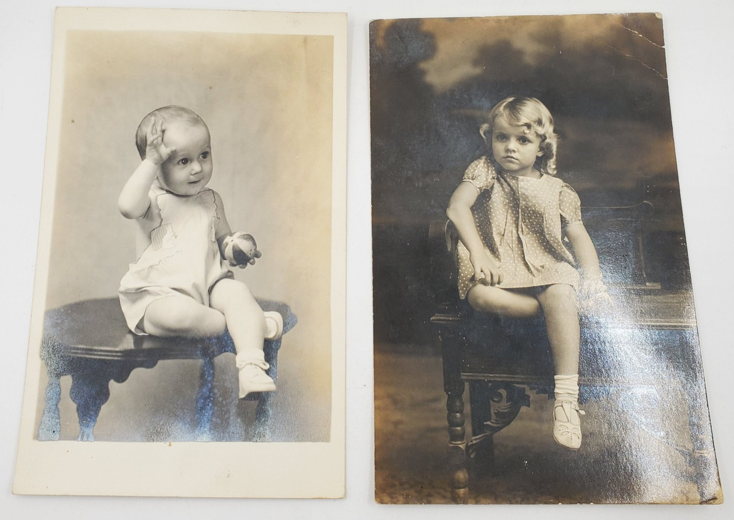 Lot of 2 RPPC Photo Antique Unposted Postcards - One Boy / One Girl....Free Ship
