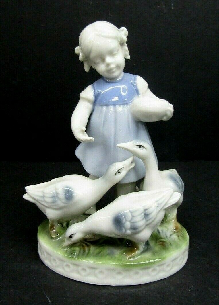 VTG Golden Crown E & R Western Germany Porcelain Figurine Girl Feeding Ducks VTG Golden Crown E & R Western Germany Porcelain Figurine Girl Feeding Ducks