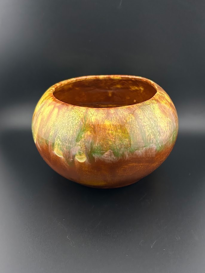 Vintage Mid-Century Ceramic Drip Glaze Bulbous Planter Bowl 4.25 inches tall